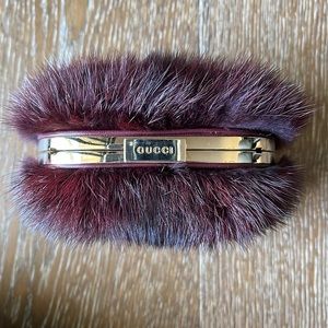 GUCCI Evening Minaudiere Burdy Mink Fur Crossbody Bag